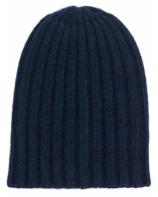 Laneus Blue Ribbed-Knit Cashmere Beanie for men