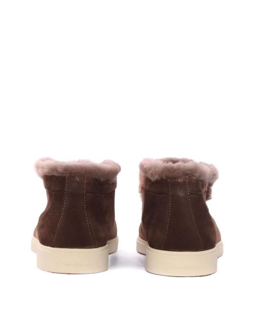 Santoni Brown Fur-Trimmed Suede Boots