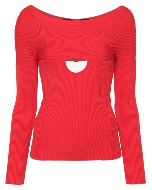 Pinko Red Cut-out Ribbed-knit Top