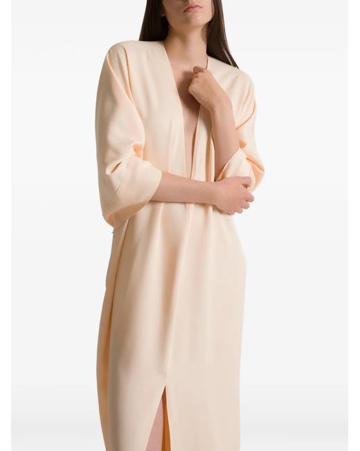 Alberta Ferretti Natural V-Neck Maxi Dress