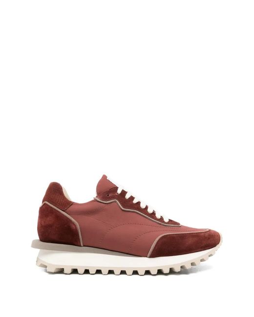 Eleventy Brown Panelled Lace-Up Sneakers for men