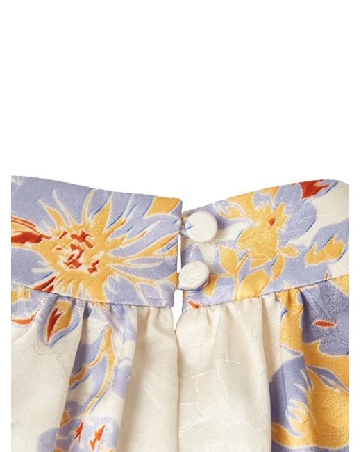 Shanghai Tang White Floral-Print Silk Midi Dress