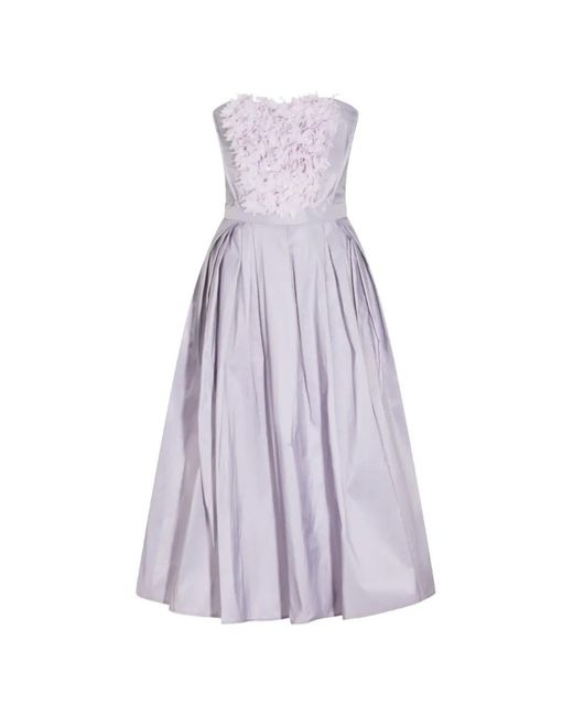 Elisabetta Franchi Purple Floral-Appliqué Strapless Midi Dress