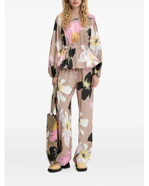 Stine Goya Natural Floral-Print Drawstring Trousers