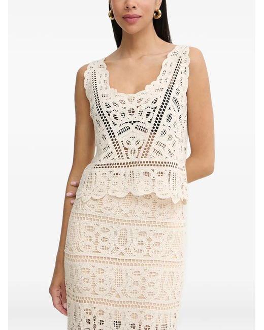Guess Natural Macrame Crochet-Knit Scalloped Tank Top