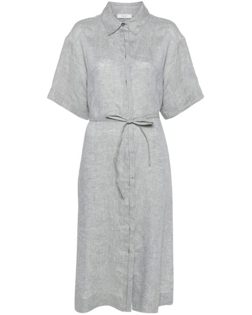 Robe-chemise en lin à taille ceinturée Peserico en coloris Gray