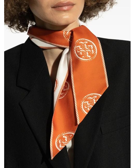 Tory Burch Orange Foulard En Soie Imprimé