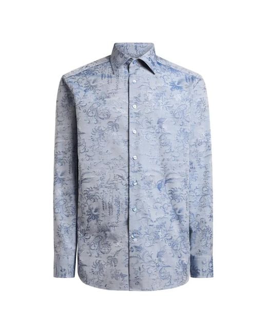 Etro Blue Jacquard Floral Paisley Shirt for men