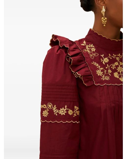 Farm Rio Ruffled Embroidered Top