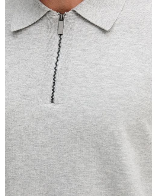 Benetton Gray Half-Zip Long-Sleeve Polo Shirt for men
