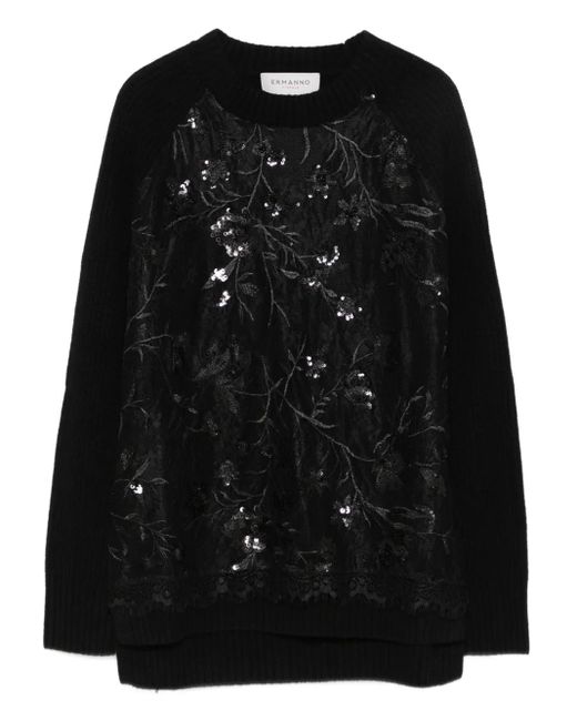 ERMANNO FIRENZE Black Sequin-Embellished Sweater