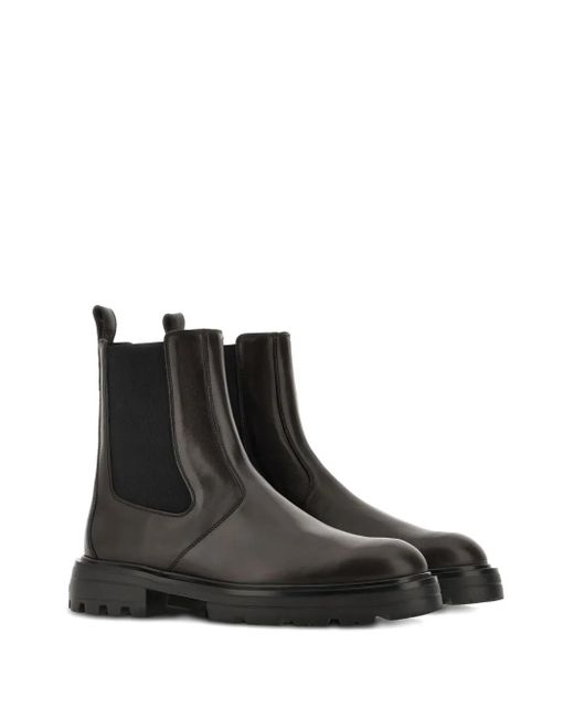Hogan Black Leather Ankle Boots for men