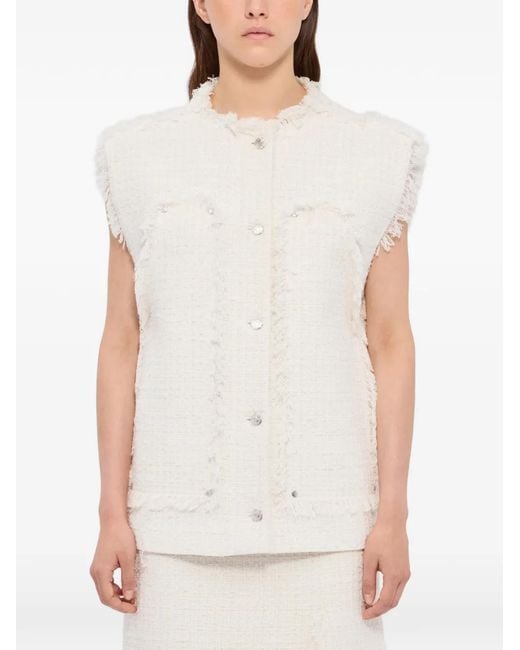 MSGM White Débardeur Boutonné À Bords Francs
