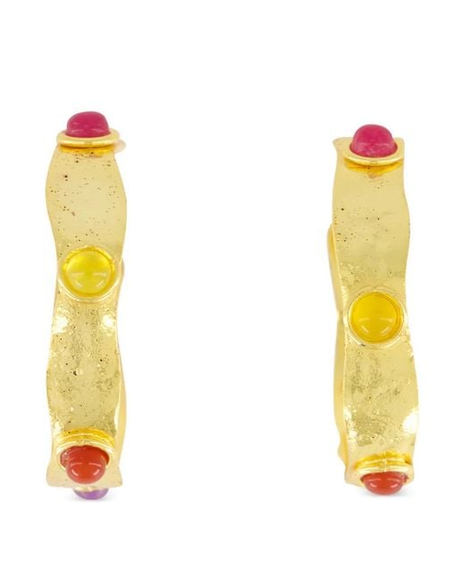 Sylvia Toledano White Bianca Cabochon-Embellished Hoop Earrings