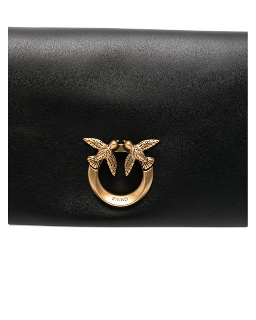 Pinko Black Medium Love Bag Click Soft Horizontal Studded Embellishment Clutch Bag