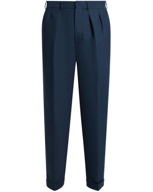 Tom Ford Blue Pleat-Detail Tapered Trousers for men