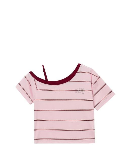 Mini Cream Pink Striped Cut-Out Top
