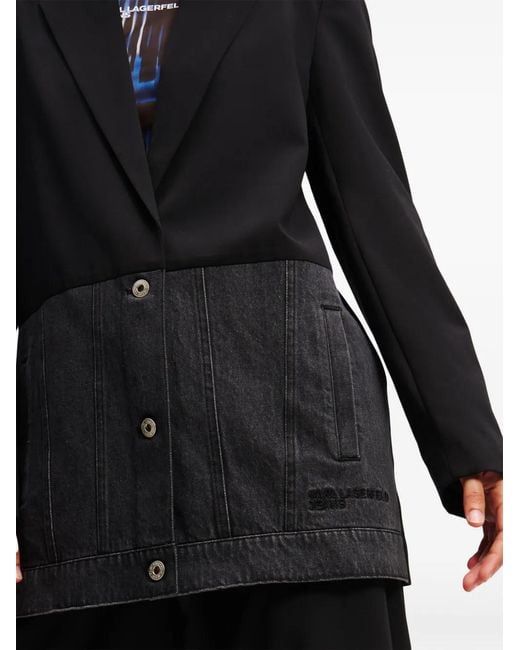 Karl Lagerfeld Black Mixed-Material Blazer