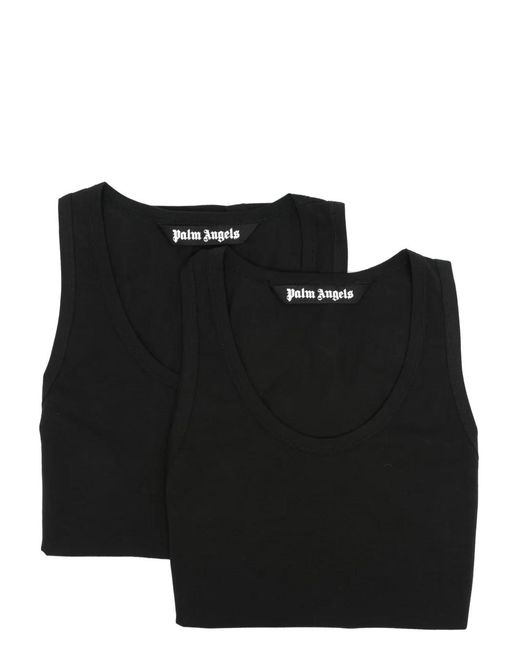 Palm Angels Black Cotton Tank Top (Pack Of Two) for men