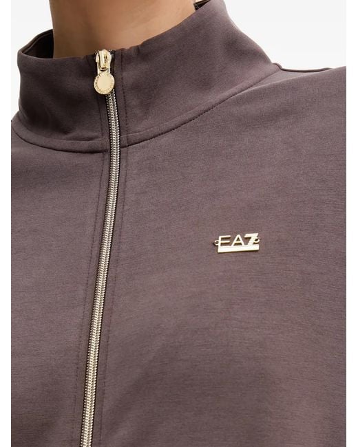 EA7 Brown Zip-Up Logo-Plaque Sweatshirt