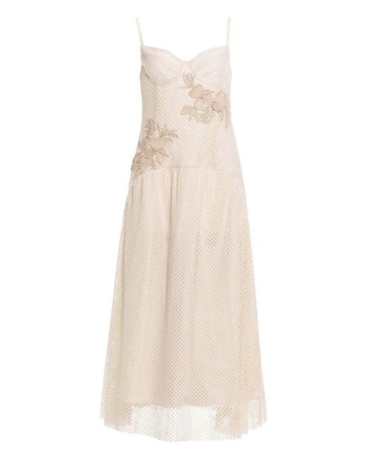 Agua Bendita White Rayna Floral-Embellished Midi Dress