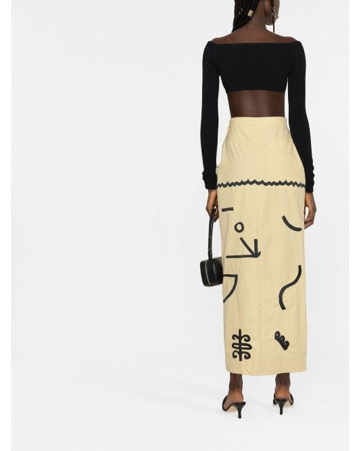 Nanushka Natural Motif-print High-slit Midi Skirt