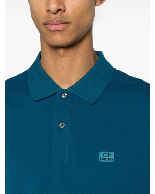 C P Company Blue Logo-embroidered Piqué Polo Shirt for men