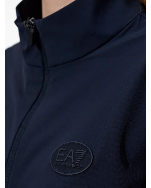 EA7 Blue Zip-Up Logo-Detail Sweatshirt for men
