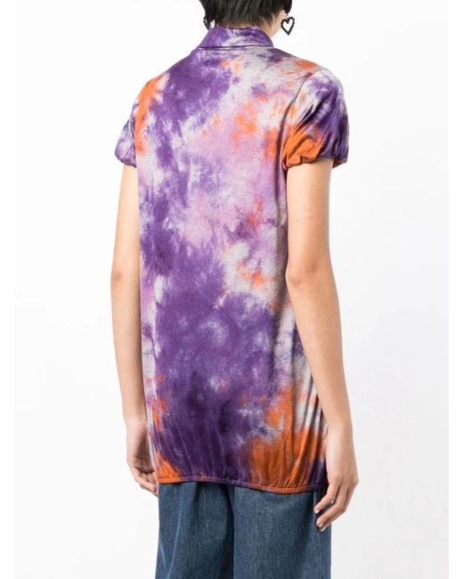 Stain Shade Purple Tie-Dye Print Polo Top