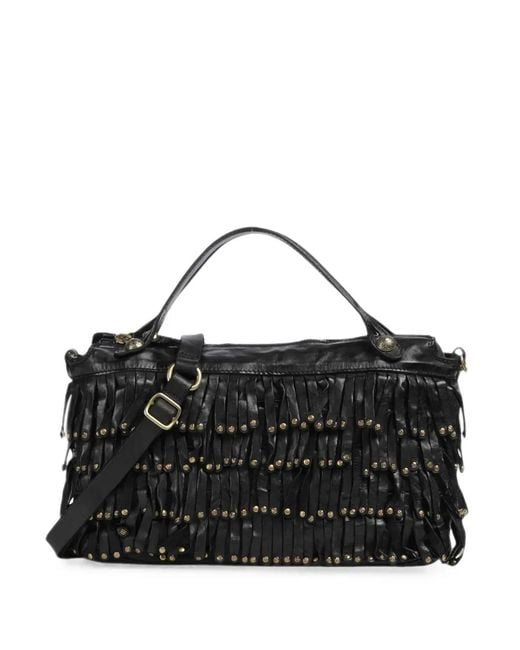 Campomaggi Black Fringe-Detail Studded Tote Bag