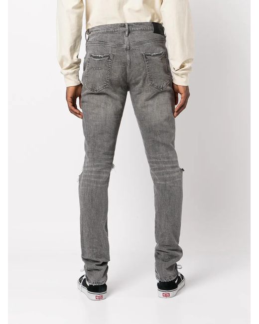 Purple Brand Gray Faded Distressed Slim-Cut Jeans for men