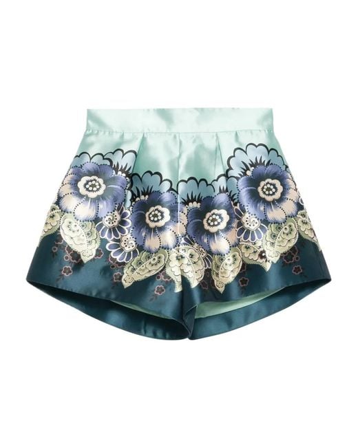 ALÉMAIS Blue Madalena Pleated Floral Shorts