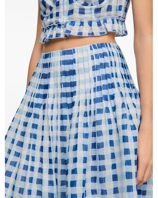 Sandro Blue Maxi Gingham Linen Skirt