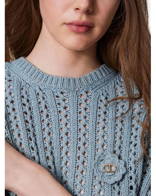 Twinset Blue Crochet-Knit Jumper