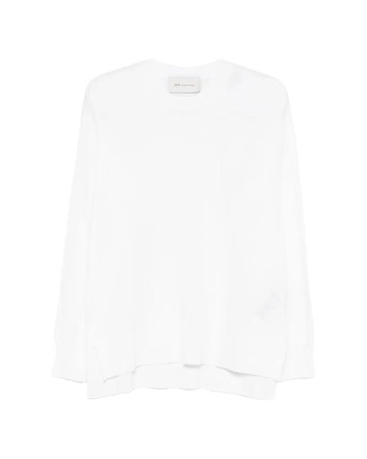 AMI White Wool Silk Crewneck Sweater Adc