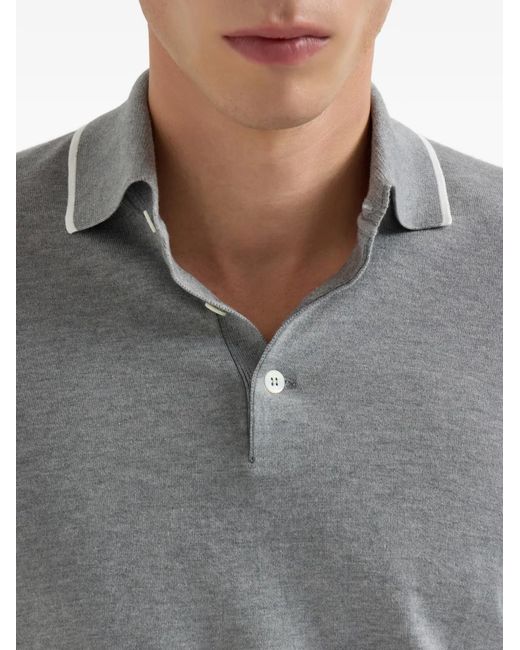 Brunello Cucinelli Gray Long-Sleeve Button-Fastening Polo Shirt for men