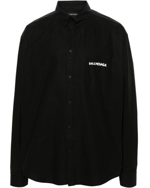 Balenciaga Black Logo-print Cotton Shirt for men