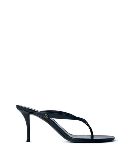 Saint Laurent Black Thong Strap Heeled Mules