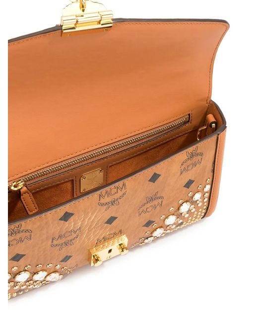 MCM Orange Crystal-Embellished Crossbody Bag