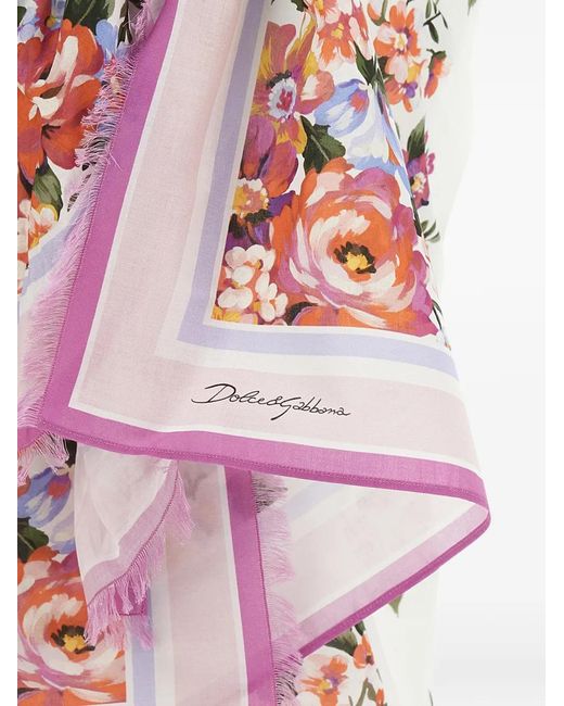 Dolce & Gabbana White Bouquet Fringed Sarong Beach Cover-Ups