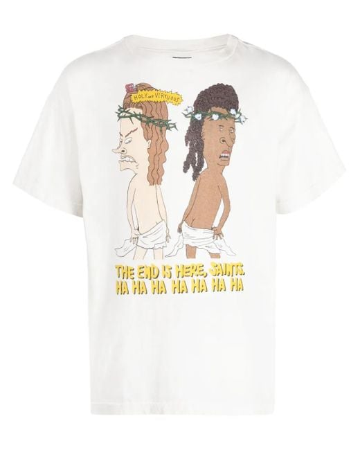 SAINT Mxxxxxx White Graphic-Print Cotton T-Shirt
