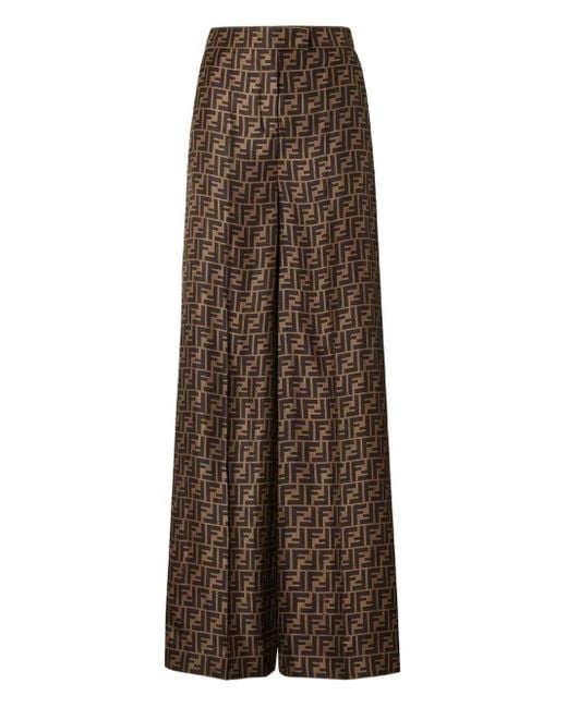 Fendi Zijden Plooibroek Met Ff-Monogram in het Brown