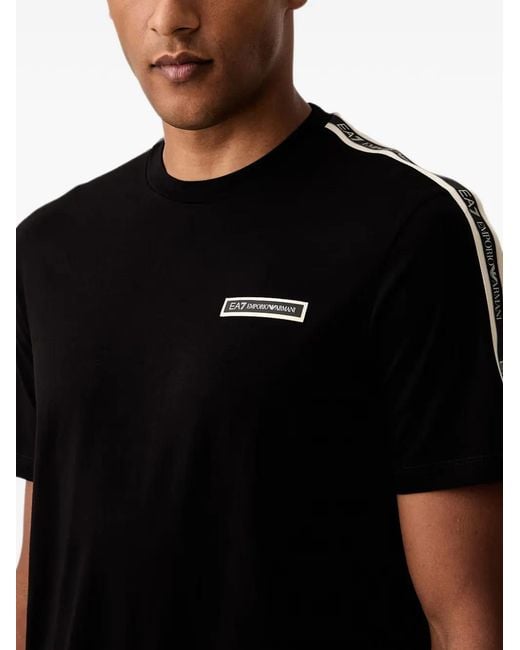 EA7 Black Logo-Tape T-Shirt for men