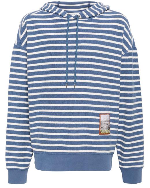 Maison Kitsuné Blue Appliqué-logo Striped Cotton Hoodie for men