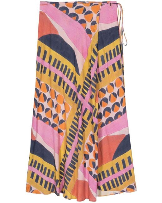 Ba&sh Pink Meryl Graphic-print Midi Skirt