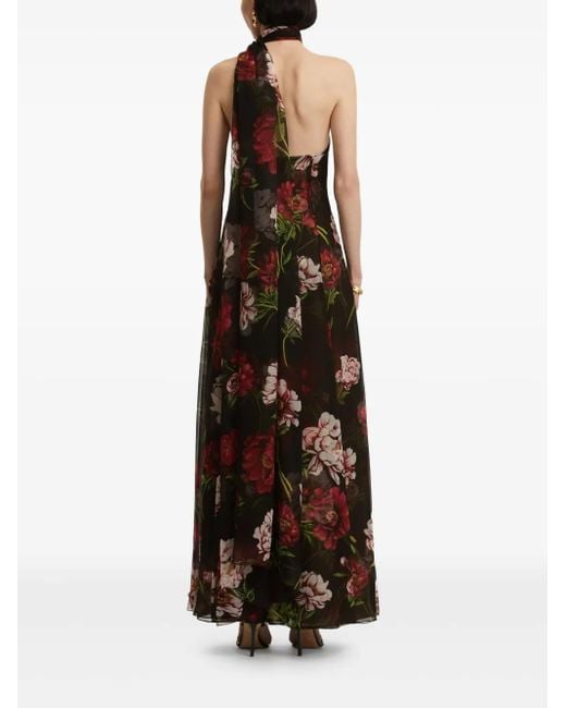 Abito Da Sera Monospalla A Fiori di Oscar de la Renta in Brown