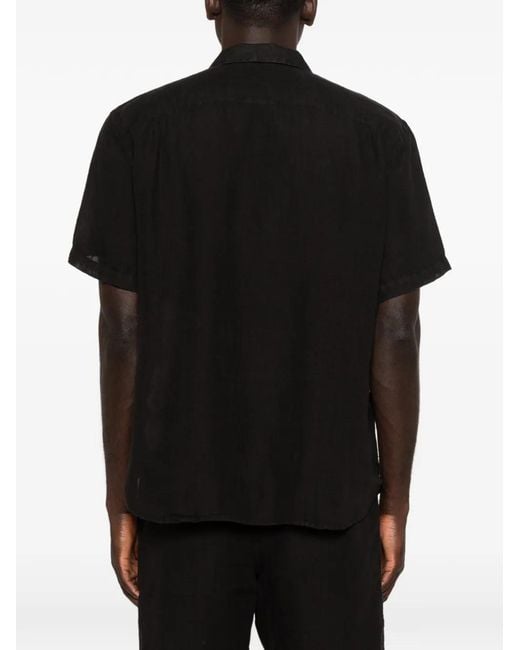 120% Lino Black Short-Sleeve Chest-Pocket Shirt for men