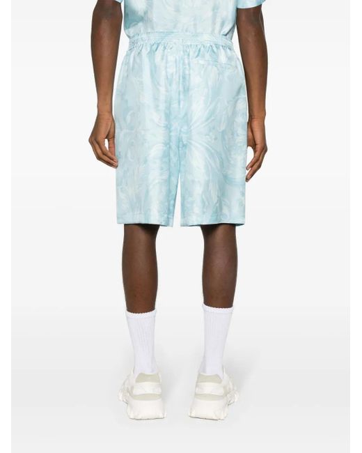 Versace Shorts Aus Seide Mit Barocco-Print in Blue für Herren