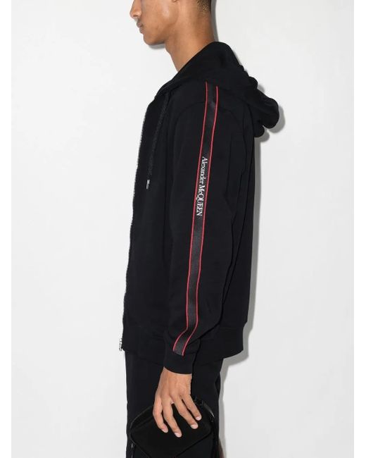 McQueen Blue Logo-Tape Zip-Up Hoodie for men