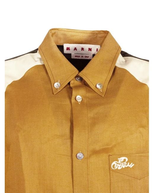Marni Yellow Colour-Block Logo-Embroidered Shirt for men